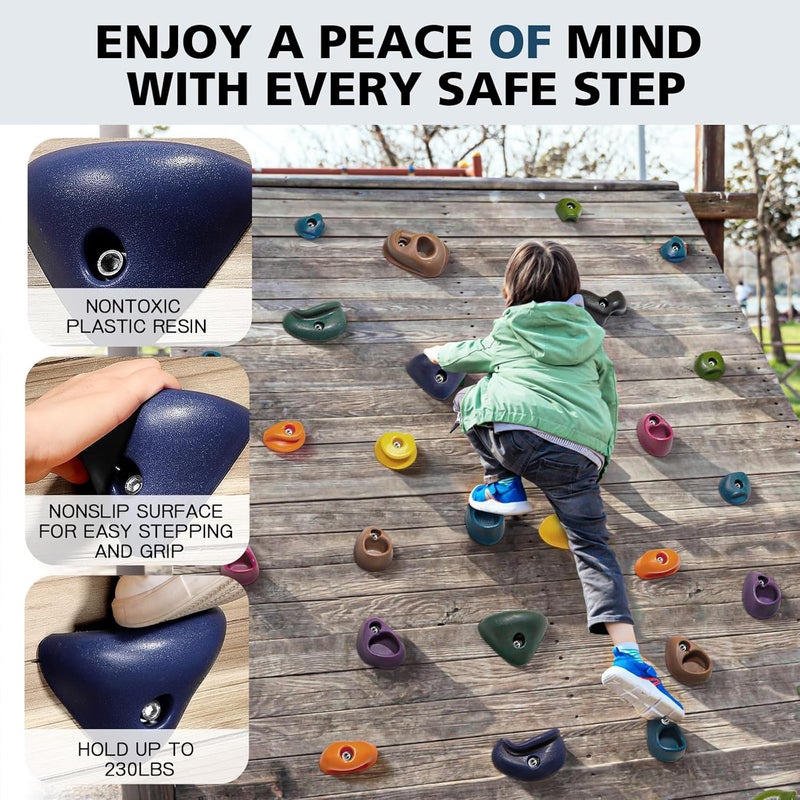 TOPNEW 32PCS Rock Climbing Holds with Mounting Hardware - Climbing Rocks for Indoor/Outdoor Kids Adults Rock Wall, Play Set & Climbing Gym, Dark Color - Image 3
